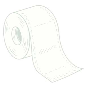 weiß grüne Linienzeichnung einer Toilettenpapierrolle mit abgerolltem Ende.